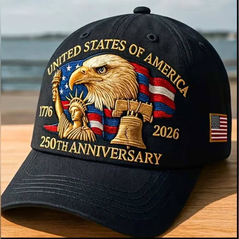 Unisex USA 250th Anniversary Black Embroidered Cap